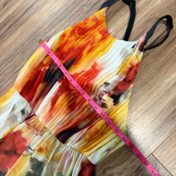 Alice + Olivia Ryan High Neck Leather T-Back Maxi Dress in Sunset Blur - Picture 8 of 9